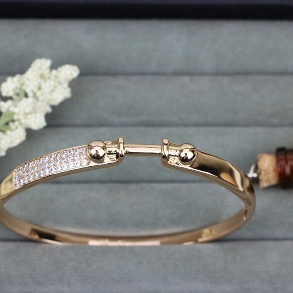 Rose Gold Bangle with Ball-End Design and Crystal Pavé Accent, XPBL0566 - Picture 10 of 12